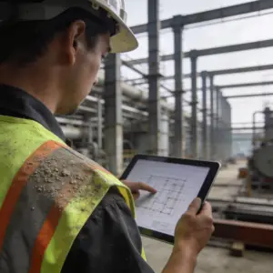 site engineer reviewing construction drawings